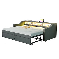 Canapé Lit Gigogne 90/180x200 cm - Modenvie - rangement USB LED - Gris foncé pas cher