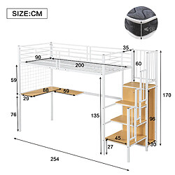 Avis Lit Mezzanine Enfant 90x200 cm - Modenvie - armoire et bureau - Blanc naturel