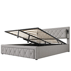 Acheter Lit Coffre 160x200 cm Modenvie LED USB - Lin Gris