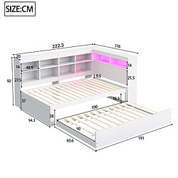 Avis Lit banquette gigogne 90x200 cm Modenvie avec rangement USB LED blanc