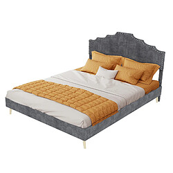 Lit Double Modenvie 140x200 cm avec sommier inclus en tissu gris pas cher