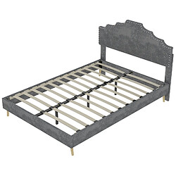 Acheter Lit Double Modenvie 140x200 cm avec sommier inclus en tissu gris