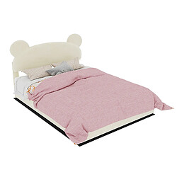 Lit Enfant 140x200 cm - Modenvie - rangement relevable - Beige pas cher