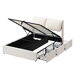 Acheter Lit Coffre Modenvie 140x190 cm avec 3 tiroirs et tête de lit réglable Beige