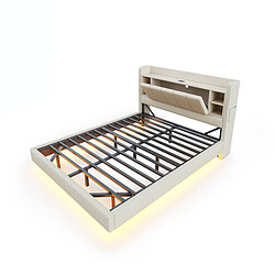Acheter Lit Double 140x200 cm Modenvie avec rangement et USB - Beige