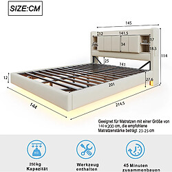 Avis Lit Double 140x200 cm Modenvie avec rangement et USB - Beige