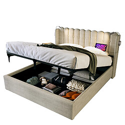 Lit Coffre 160x200 cm Modenvie rangement USB liseuse lin naturel pas cher
