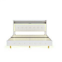 Lit Double Modenvie 140x200 cm - USB LED - Beige pas cher