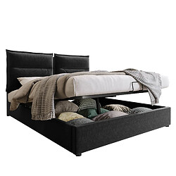 Lit Coffre 140x200 cm - Modenvie - rangement et tête de lit réglable - Noir pas cher