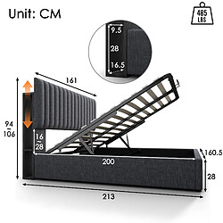 Avis Lit Double 160x200 cm Modenvie - rangement LED USB Type C - Gris