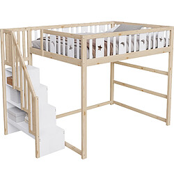 Lit Mezzanine Enfant Modenvie 140x200 cm - rangement escalier - Naturel Blanc pas cher