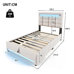 Avis Lit Coffre 90x200 cm - Modenvie - LED et USB - Lin beige sans matelas