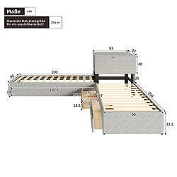 Avis Lit d angle 90x200 cm Modenvie avec lit gigogne et rangement gris