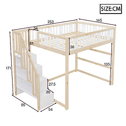 Avis Lit Mezzanine Enfant Modenvie 140x200 cm - rangement escalier - Naturel Blanc