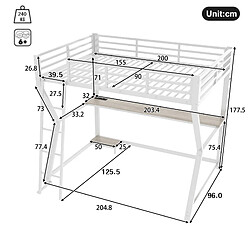 Avis Lit Mezzanine 90x200 cm Modenvie avec bureau, LED et USB - Blanc