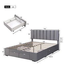 Avis Lit Double Modenvie 160x200 cm - rangement 4 tiroirs - Velours - Gris