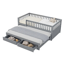 Lit Enfant Gigogne Modenvie 90x200 cm avec 2 tiroirs - Gris pas cher
