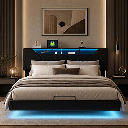 Avis MEXUS Lit Coffre 140x200cm, avec tête de lit, Rangement hydraulique, Ports Recharge USB, LED, PU