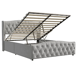 MEXUS Lit Coffre 140x190 cm avec hydraulique Rangement, Tête de lit, pour Adulte, Velours, Gris pas cher