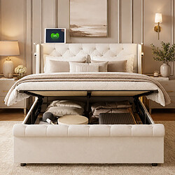 Avis MEXUS Lit Coffre 140x190 cm avec LED et USB, sommier à Lattes,pour Adultes et Adolescents, Beige