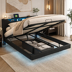 Acheter MEXUS Lit Coffre 140x200cm, avec tête de lit, Rangement hydraulique, Ports Recharge USB, LED, PU