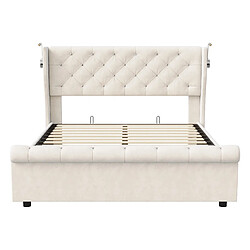 MEXUS Lit Coffre 140x190 cm avec LED et USB, sommier à Lattes,pour Adultes et Adolescents, Beige pas cher