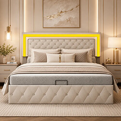 Avis MEXUS Lit Coffre 140x200 cm Tête de Lits Réglable, Rangement Hydraulique, Velours, Beige