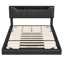 MEXUS Lit Coffre 140x200cm, avec tête de lit, Rangement hydraulique, Ports Recharge USB, LED, PU pas cher