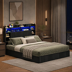 Acheter MEXUS Lit Coffre Adulte 160x200 cm, avec LED et USB, Tete de Lit, Lin, sans Matelas, Gris