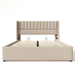MEXUS Lit Coffre 160x200 cm, Stockage hydraulique et sommier à Lattes, pour Adulte, Beige, Lin pas cher