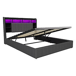 MEXUS Lit Coffre Adulte 160x200 cm, avec LED et USB, Tete de Lit, Lin, sans Matelas, Gris pas cher