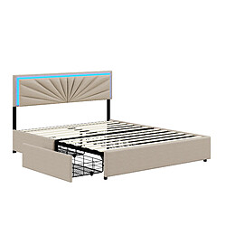 MEXUS Lit Double 160x200 cm avec LED, 4 Tiroirs et Tête de lit réglable en Hauteur, Beige pas cher