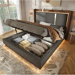 Avis MIVRAY Lit coffre adulte 160x200 cm lit double avec LED et rangement, Lin, Gris