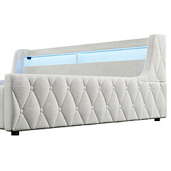 Acheter MIVRAY Lit coffre adulte 140x200 cm avec rangement hydraulique, LED, en tissu flanelle, beige