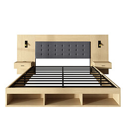 Avis MIVRAY Lit adulte double 160x200 cm avec 2 tiroirs, lampes de lecture, USB, MDF, Chêne clair