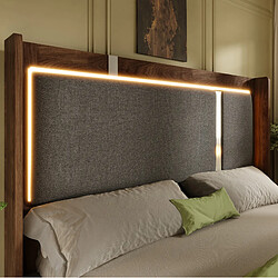 Acheter MIVRAY Lit coffre adulte 140x200 cm lit double avec LED et rangement, Lin, Gris