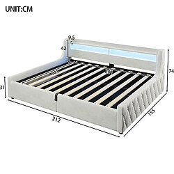 MIVRAY Lit coffre adulte 140x200 cm avec rangement hydraulique, LED, en tissu flanelle, beige pas cher