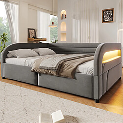Avis MIVRAY Lit coffre adulte 140x200 cm avec rangement hydraulique, LED, en tissu flanelle, gris