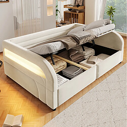 Avis MIVRAY Lit coffre adulte 140x200 cm avec rangement hydraulique, LED, en tissu flanelle, beige