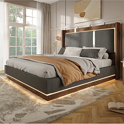 Avis MIVRAY Lit coffre adulte 140x200 cm lit double avec LED et rangement, Lin, Gris