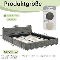 MIVRAY Lit adulte 160x200 cm lit double, structure renforcée, Tissu, Gris foncé pas cher