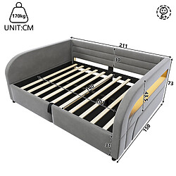 MIVRAY Lit coffre adulte 140x200 cm avec rangement hydraulique, LED, en tissu flanelle, gris pas cher