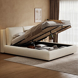 Acheter MIVRAY Lit coffre adulte 160x200 cm avec rangement. Tissu bouclé, Beige