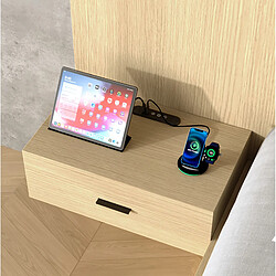 Acheter MIVRAY Lit adulte double 160x200 cm avec 2 tiroirs, lampes de lecture, USB, MDF, Chêne clair