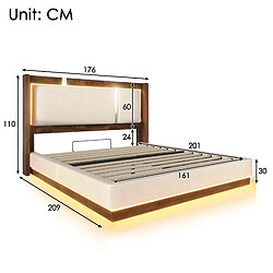 MIVRAY Lit coffre adulte 160x200 cm lit double avec LED et rangement, Lin, Beige pas cher