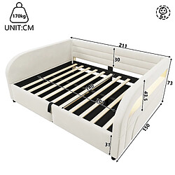 MIVRAY Lit coffre adulte 140x200 cm avec rangement hydraulique, LED, en tissu flanelle, beige pas cher