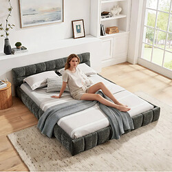 Avis MIVRAY Lit adulte 160x200 cm lit double, structure renforcée, Tissu, Gris foncé