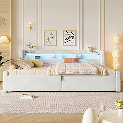 Avis MIVRAY Lit coffre adulte 140x200 cm avec rangement hydraulique, LED, en tissu flanelle, beige