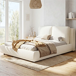 Avis MIVRAY Lit coffre adulte 160x200 cm avec rangement. Tissu bouclé, Beige