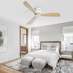 Avis STILVORA Ventilateur de plafond 132 cm blanc aus métal et bois avec télécommande
